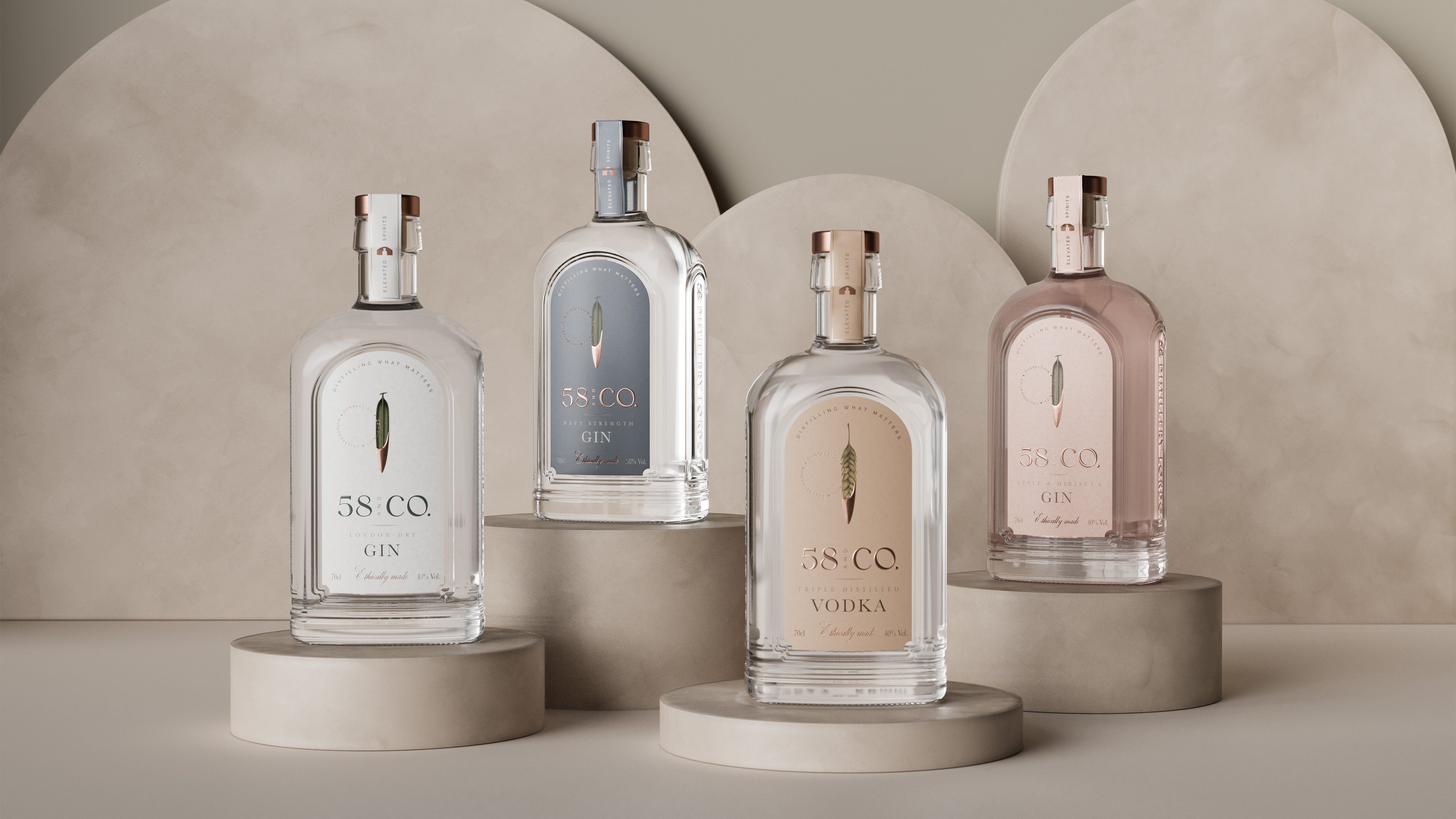 58 and Co Gin and vodka range Rebrand by Kingdom and Sparrow