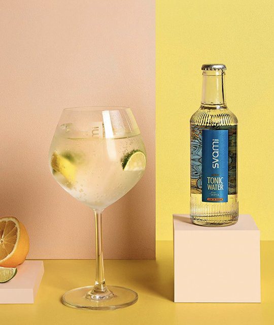 Svami tonic water bottle with gin and tonic Kingdom & Sparrow