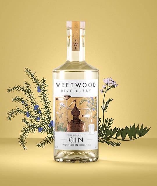Weetwood distillery Gin label design branding by Kingdom & Sparrow